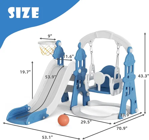 Miniatura 4 de XJD - Juego de tobogán y columpio 5 en 1 para niños pequeños, tobogán para niños de 1 año en adelante, juego de exterior para niños pequeños con aro
