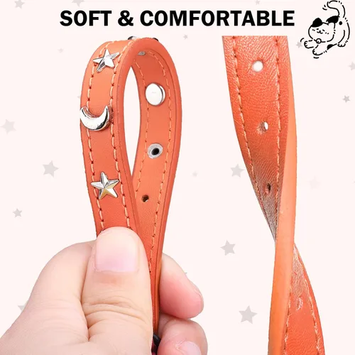 Miniatura 2 de Collares de cuero para gatos DILLYBUD para gatos macho y hembra con campana y cinturón elástico de seguridad, hebilla ajustable personalizada