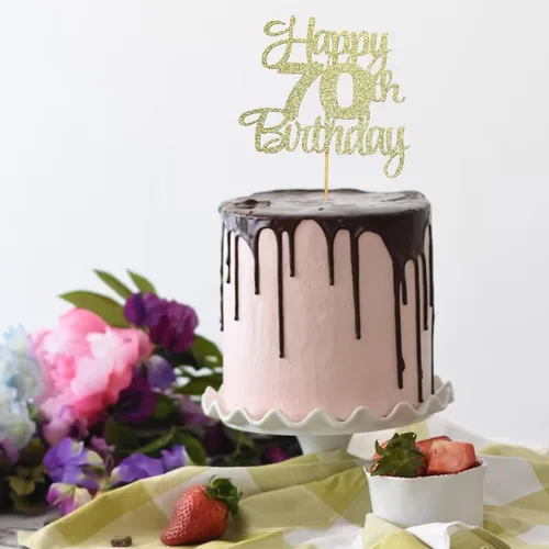 Miniatura 5 de Decoración de pastel de cumpleaños número 70 con purpurina dorada número 70 - Saludos a los 70 fabulosa decoración para tartas para 70 cumpleaños