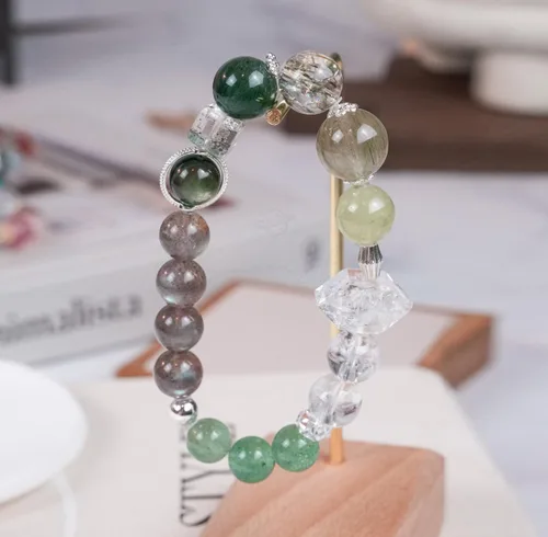 Miniatura 234 de Precious Gemstone Natural Crystal Healing Bracelet, Rutilated Quartz, Moonstone, Quartz Handmade Original Design Bracelet