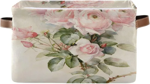 Miniatura 14 de ALAZA Shabby Chic - Caja de almacenamiento plegable con diseño floral de rosas, cestas organizadoras con asas para estantes, armario, sala de estar