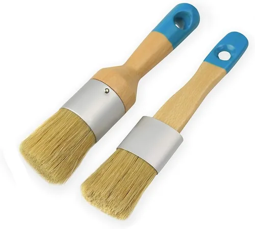 MAXMAN Pinceles de tiza para muebles, paquete de 2 pinceles pequeños para cera, cepillo para plantillas, pinceles profesionales de cerdas naturales