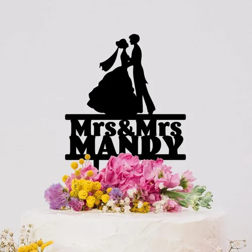 Miniatura 4 de Decoración de pastel de matrimonio lesbiano para boda, señora y señora, decoración de pastel de novia, silueta de dos niñas, decoración para pastel