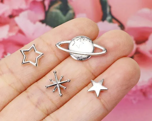 Miniatura 4 de PENTA ANGEL Abalorios de relleno de resina temática Cosmos, 42 piezas, aleación dorada, estrella, luna, planeta, accesorios de relleno para resina