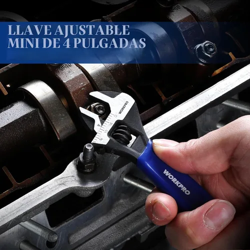 Miniatura 2 de WORKPRO Llave ajustable mini de 4 pulgadas, llave de mandíbula ancha de acero Cr-V con óxido negro para tuercas pequeñas, escalas métricas y SAE
