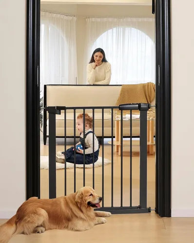 Miniatura 12 de Puerta de seguridad para bebés y mascotas de 29"-57", puerta de metal de 30" de alto con paso para puertas y escaleras, fácil de abrir con una sola