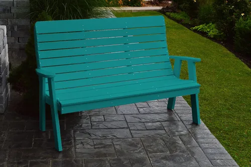 Miniatura 2 de Banco de jardín para exteriores de polietileno azul Aruba de 52 pulgadas Amish-Made