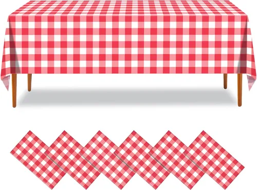 Miniatura 25 de Mantel desechable rojo, paquete de 2 manteles rectangulares de plástico rojo de 54 x 108 pulgadas, para fiesta de cumpleaños, boda, Navidad