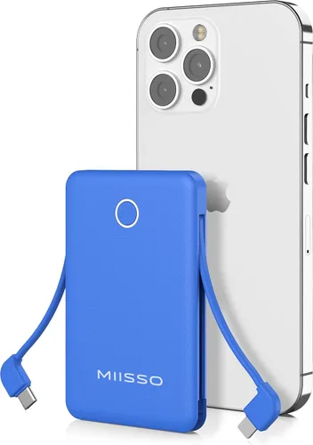 Miniatura 12 de Banco de energía ultra delgado de 6000 mAh, batería externa de 3 salidas compatible con iPhone, 2 unidades, color blanco y morado Paquete de 2 6000