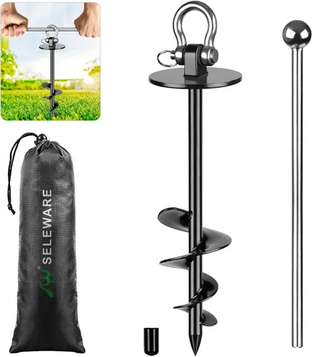 Miniatura 17 de SELEWARE Estaca de amarre para perro al aire libre, anclaje antióxido para perros grandes de hasta 220 libras, estaca giratoria gratuita para Negro C