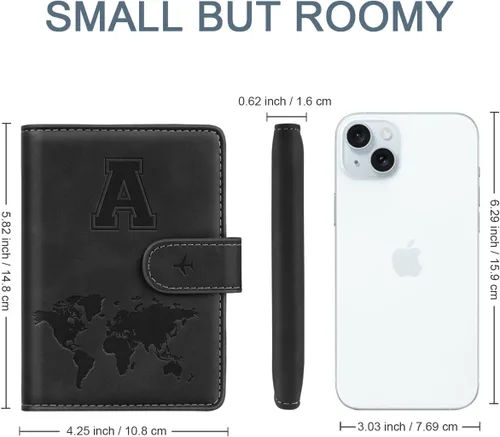 Miniatura 5 de Funda para Pasaporte Personalizada con Letra de la A a la Z, Billetera de Viaje con Bloqueo RFID, Funda para Pasaporte, Estuche para Pasaporte