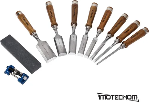 Miniatura 2 de Juego de 10 piezas de cinceles de madera para carpintería con caja de madera, guía de afilado, piedra de afilar, cuchillas de acero CR-V 60