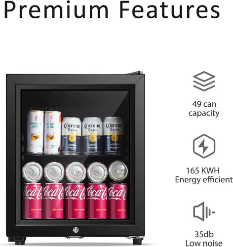 Miniatura 2 de Saeoola Refrigerador de bebidas, mini refrigerador de 1.3 pies cúbicos con puerta doble de vidrio, enfriador para refrescos, cerveza o vino