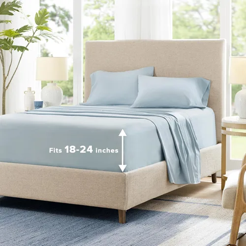 Miniatura 22 de Comfort Spaces Sábanas refrescantes King, sábanas Coolmax que absorben la humedad, suaves, juego de sábanas resistentes al descolorimiento, sábanas