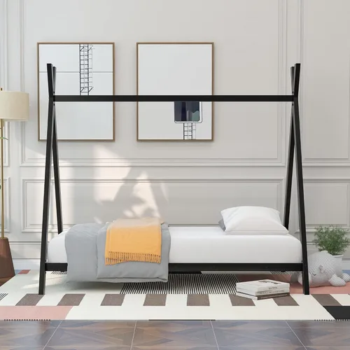 Miniatura 3 de Cama de casa individual para niños, marco de cama de casa, tienda de campaña, tamaño individual, cama de juego de metal con listones para niños
