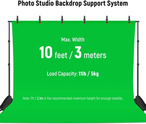 Miniatura 2 de NEEWER - Sistema de soporte de telón de fondo para estudios fotográficos, soporte de fondo ajustable de 10 pies / 3 metros de ancho y 6.6 pies / 2