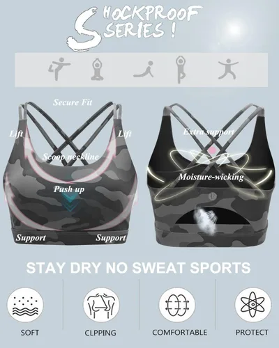 Miniatura 119 de Brasieres deportivos para mujer, con relleno, tipo camiseta sin mangas, sexis, con espalda cruzada, de alto impacto, largos, ideales para practicar