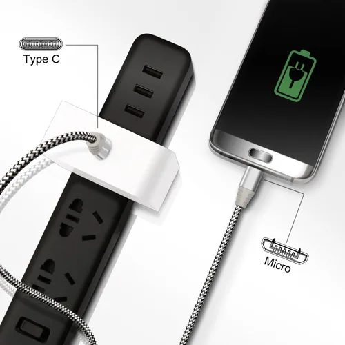 Miniatura 4 de Fasgear Cable USB C a Micro USB de 6 pies de nailon trenzado tipo C a micro USB, compatible con Galaxy S7/S6, HTC One/10 y más (gris, 6 pies)