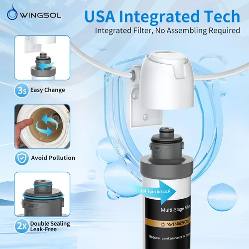 Miniatura 4 de WINGSOL Filtro de agua para grifo de fregadero, antiobstrucción, NSF/ANSI 42 y 53, filtro plisado de larga duración que reduce