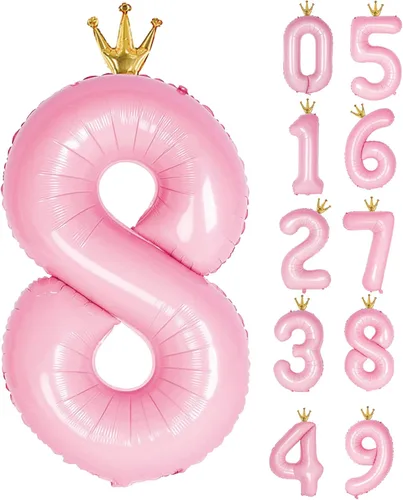 Miniatura 10 de Globo del número 2 con corona, globos de número grande de 40 pulgadas, decoración de fiesta de segundo cumpleaños, decoración de letrero