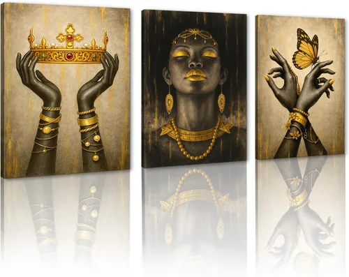 Miniatura 84 de MAMAGO Lienzo decorativo para pared, pintura de belleza dorada y negra, fotos de mujeres africanas, hermosos pósteres de mujer negra, impresiones