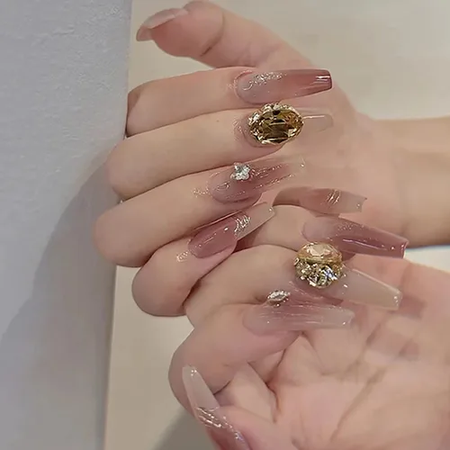 Uñas postizas a presión con diseños de longitud media, forma de ataúd, cobertura completa, reutilizables, con pegamento, uñas adhesivas con