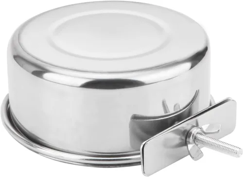 Miniatura 6 de Tazón de agua para alimentos para mascotas con soporte de abrazadera, comedero colgante de acero inoxidable para perro, pájaro, loro, gato, conejo 1