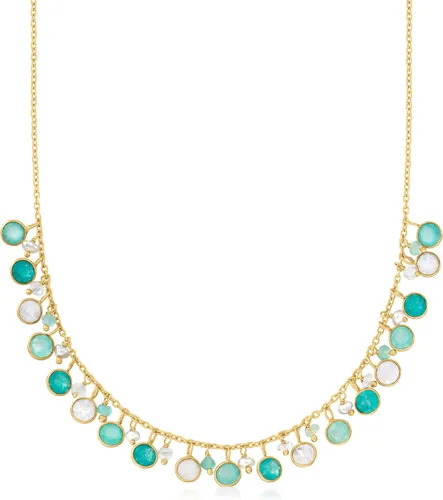 Ross-Simons Collar de perlas cultivadas de 0.118-0.157 in y 4.10 qt. t. w. Collar de piedras preciosas múltiples con calcedonia azul y piedra lunar