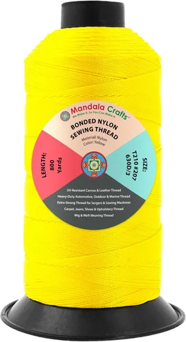 Miniatura 190 de Mandala Crafts - Hilo de nailon para coser cuero, tapicería, mezclilla y para trenzar el pelo; resistente, 1500 yardas, tamaño 69 T70 Marrón