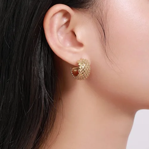 Miniatura 4 de Aretes de aro, aretes de acero inoxidable chapados en oro personalizado, Acero inoxidable, Sin gemas.