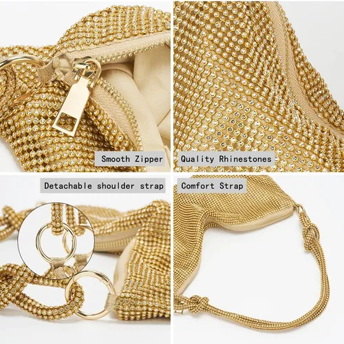 Miniatura 3 de Bolso de mano con diamantes de imitación para mujer, bolso de noche brillante con purpurina, bolso Hobo para graduación, cóctel, fiesta, boda