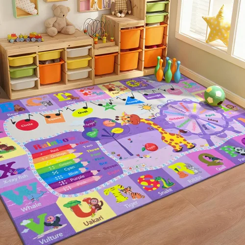 Miniatura 13 de Alfombras infantiles lavables para sala de juegos, alfombras de aprendizaje educativas y divertidas con formas de animales del alfabeto ABC