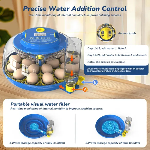 Miniatura 5 de Incubadora para incubar huevos con giro automático de huevos y control de temperatura/humedad, incubadora de 18 huevos para huevos de Azul glaciar