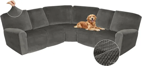 Miniatura 606 de Arfntevss Fundas de sofá seccional reclinable de terciopelo, Funda de sofá seccional de esquina para sofá reclinable, Funda elástica suave