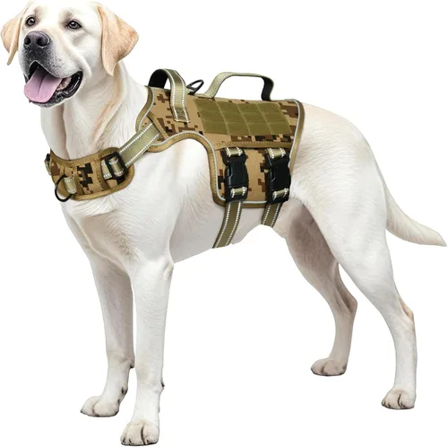 Miniatura 12 de Arnés para perros grandes resistente, arnés táctico sin tirones para perro con sistema Molle, chaleco para perro de servicio fácil de poner y Negro