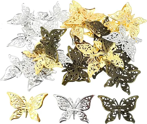 Miniatura 8 de ALIMITOPIA 30 conectores colgantes de filigrana, suministros de decoración de laminado de metal para bricolaje, horquilla, aretes, disfraces