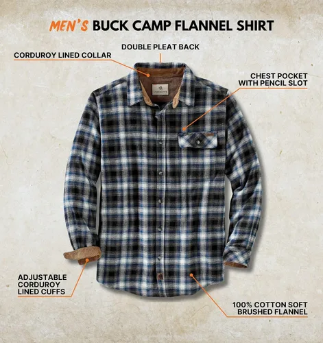 Miniatura 4 de Legendary Whitetails Camisa de franela de manga larga con botones para hombre, 100% algodón