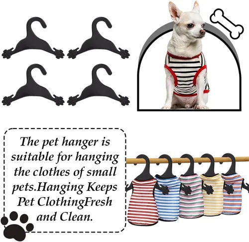 Miniatura 5 de AHANDMAKER Paquete de 20 perchas para ropa para mascotas, 7 pulgadas de ancho, color negro, lindo plástico, flexible, fuerte, con estampado de 6.9 x
