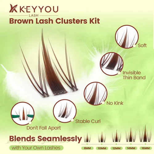 Miniatura 4 de KEYYOU Brown Fairy - Kit de racimos de pestañas – Spiky Anime C Curl Manga 0.315-0.630 in, kit de extensión de pestañas incluye pestañas negras