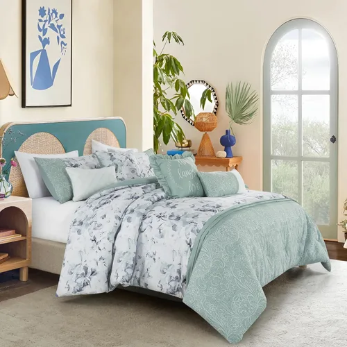 Miniatura 33 de ESCA Juego de edredón floral morado Queen - 7 piezas de ropa de cama botánica ciruela malva