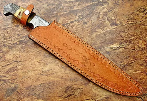 Miniatura 5 de Poshland RG-213 Cuchillo Bowie de acero de Damasco hecho a mano de 15 pulgadas - Hermoso mango de cuerno de cordero con refuerzos de acero de Damasco