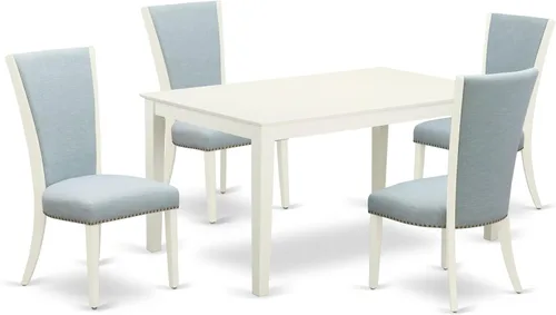 East West Furniture CAVE5-LWH-15 - Juego de mesa de comedor de 5 piezas, incluye una mesa de cocina rectangular y 4 sillas de comedor Parsons de