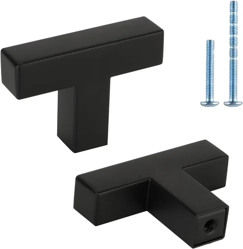 Miniatura 12 de LONTAN Paquete de 4 Pomos Negros para Gabinetes y Cajones Pomos de Gabinete de Cocina para Tocador Baño Moderno Herrajes Negros de Barra en T