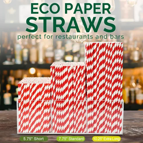 Miniatura 5 de [500 unidades] Pajitas de papel desechables de rayas rojas y blancas de 5.75 pulgadas, pequeñas, para cócteles, café y bebidas cortas - Ecológicas