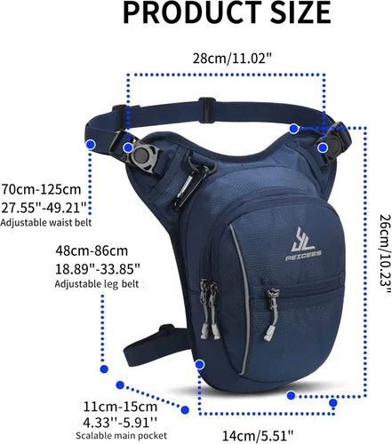 Miniatura 5 de Peicees Bolsa de Pierna con Espacio Expandible para Muslo, Bolsa de Cadera Impermeable para Montar en Motocicleta y Bicicleta al Aire Libre, Bolsa