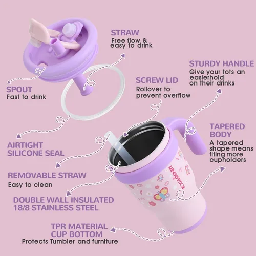Miniatura 9 de KXIAOCHEN Vaso para niños de 14 onzas con asa para evitar derrames, vaso aislado reutilizable de acero inoxidable para niños pequeños, mantiene