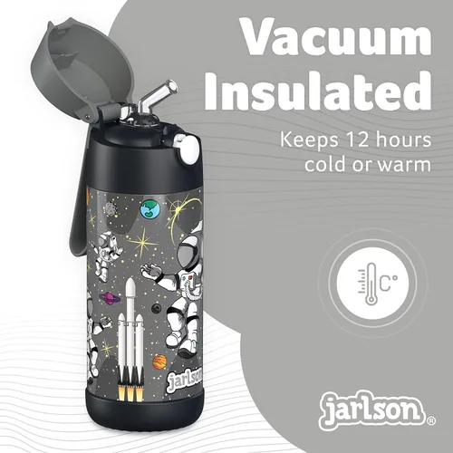 Miniatura 2 de Jarlson® CHARLI - Botella de agua para niños [12 onzas], botella térmica de acero inoxidable con pajilla, botella de agua aislada a prueba