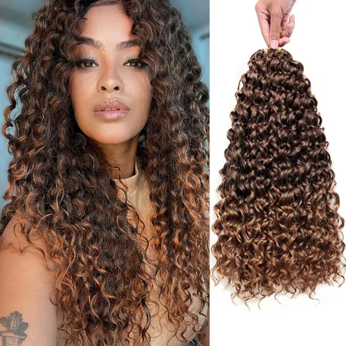 Miniatura 53 de QRHSUKA - Mechones rizados con ganchillo GoGo, cabello ondulado con ganchillo de agua para mujeres, sintético gris, trenzado bohemio, trenza de onda