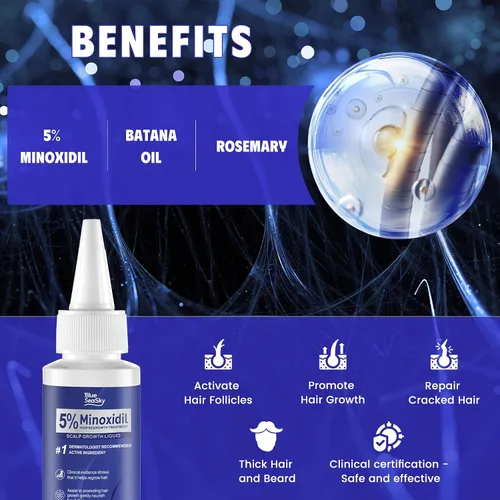 Miniatura 5 de Suero de regeneración del cabello de minoxidil al 5% para mujeres y hombres, aceite de romero, biotina, aceite de batana, tratamiento tópico