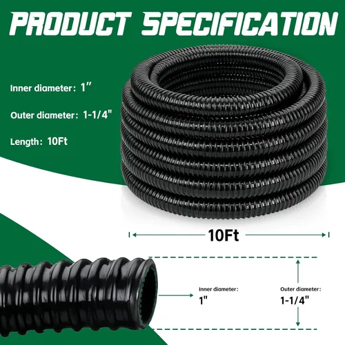 Miniatura 2 de Tubería de estanque de 1" × 3.05 metros en PVC flexible negra, tubo de PVC para estanque de jardín - Tubo reforzado y resistente a arrugas
